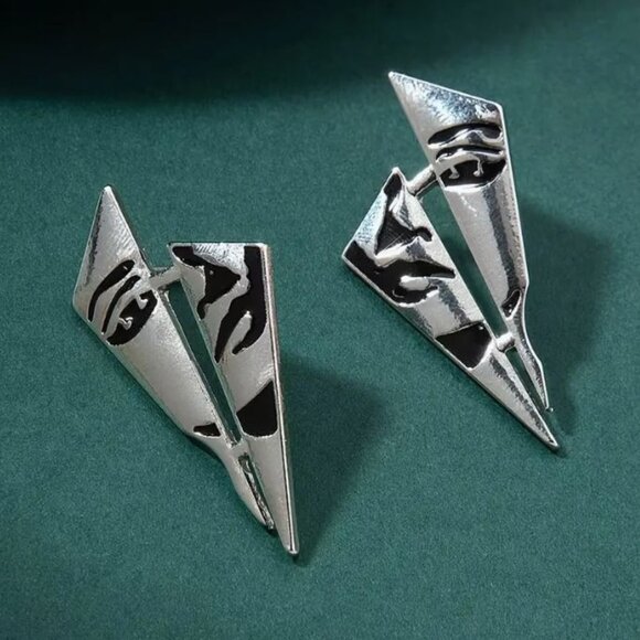 NEW Modernist Avant Garde Silver and Black Geometric Face Earrings - Picture 2 of 4